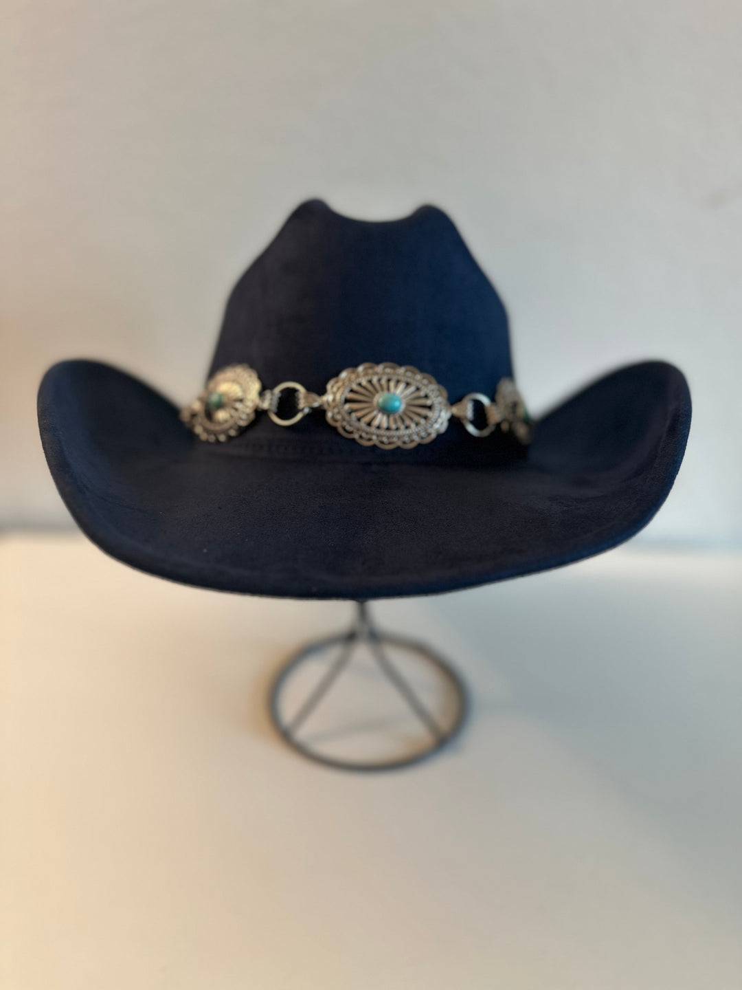Navy Blue Western Cowboy Hat with Silver Turquoise Concho