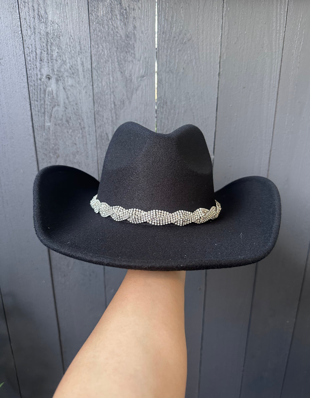 Black Rhinestone Braided Band Cowgirl Hat