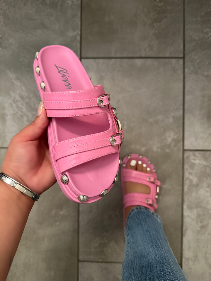 Amina Studded Slide - Baby Pink