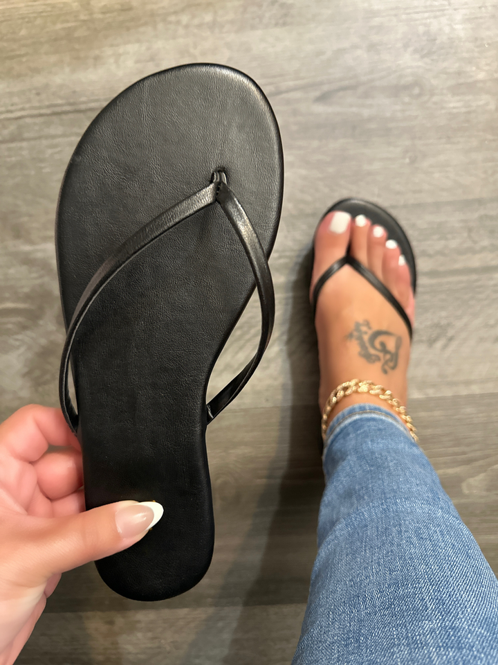 Minimalist Black Flip Flop Thong Sandals- Iris
