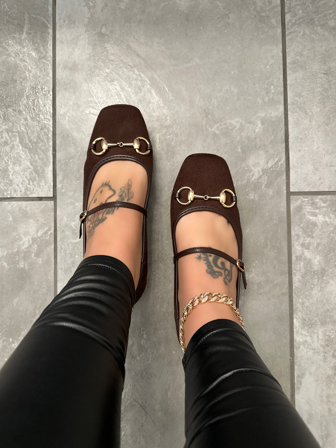 Brown Faux Suede Flats- Amira