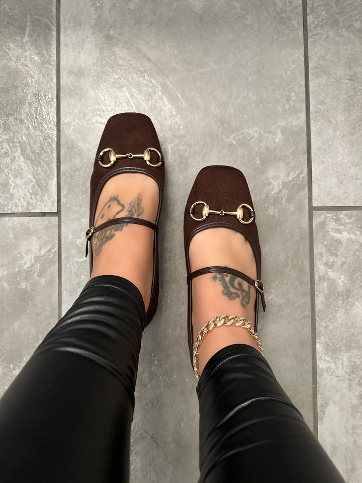 Brown Faux Suede Flats- Amira
