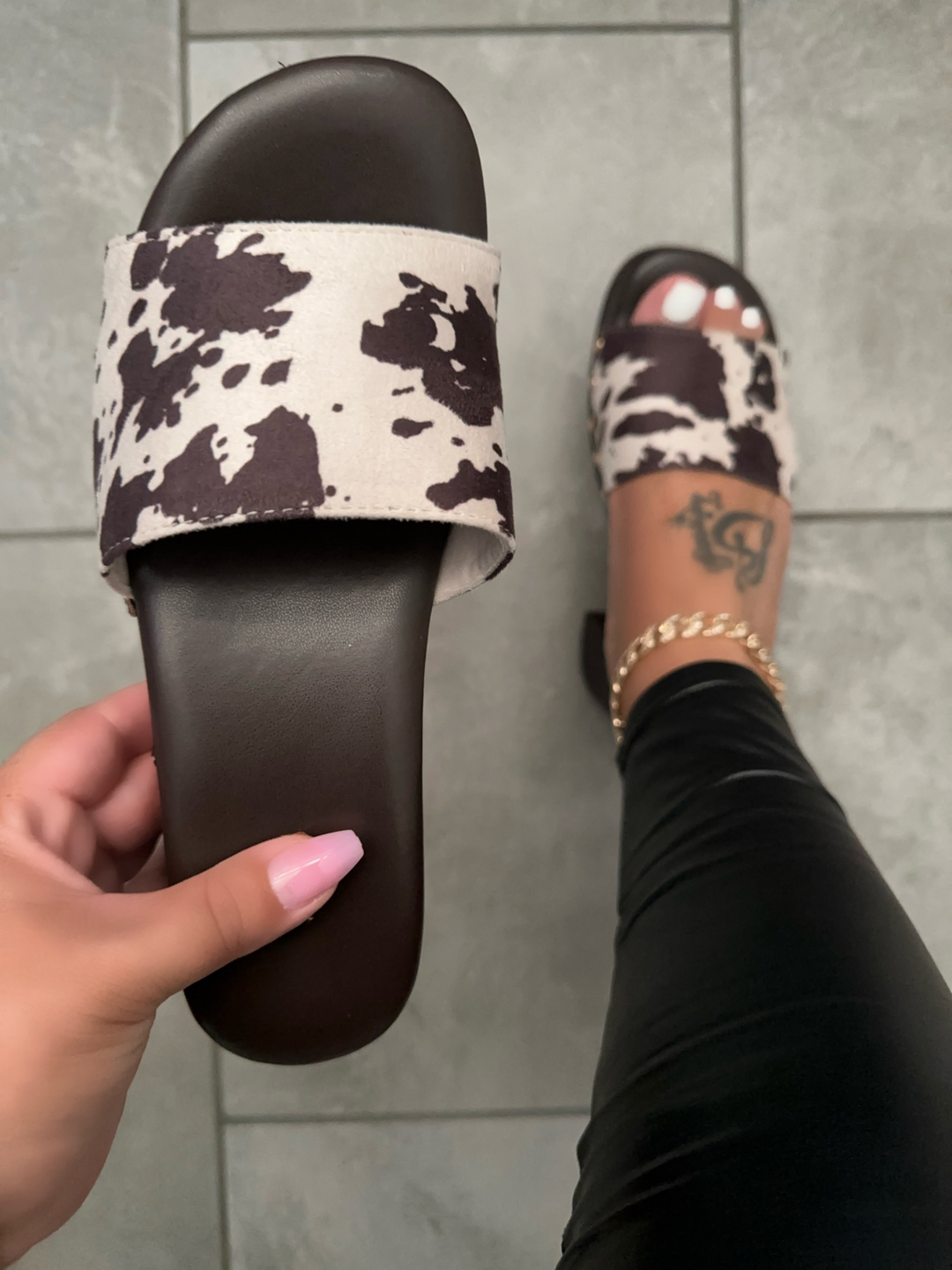 Cow Print Platform Clog Sandals- Anabella
