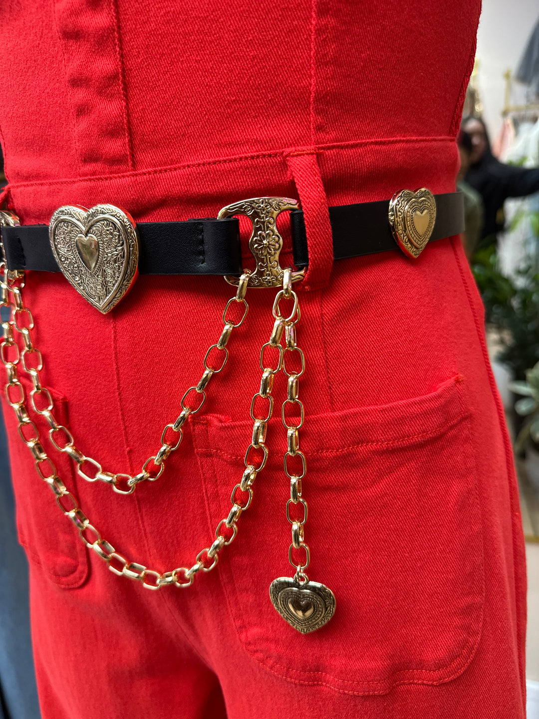 Gold and Black Heart Chain Belt