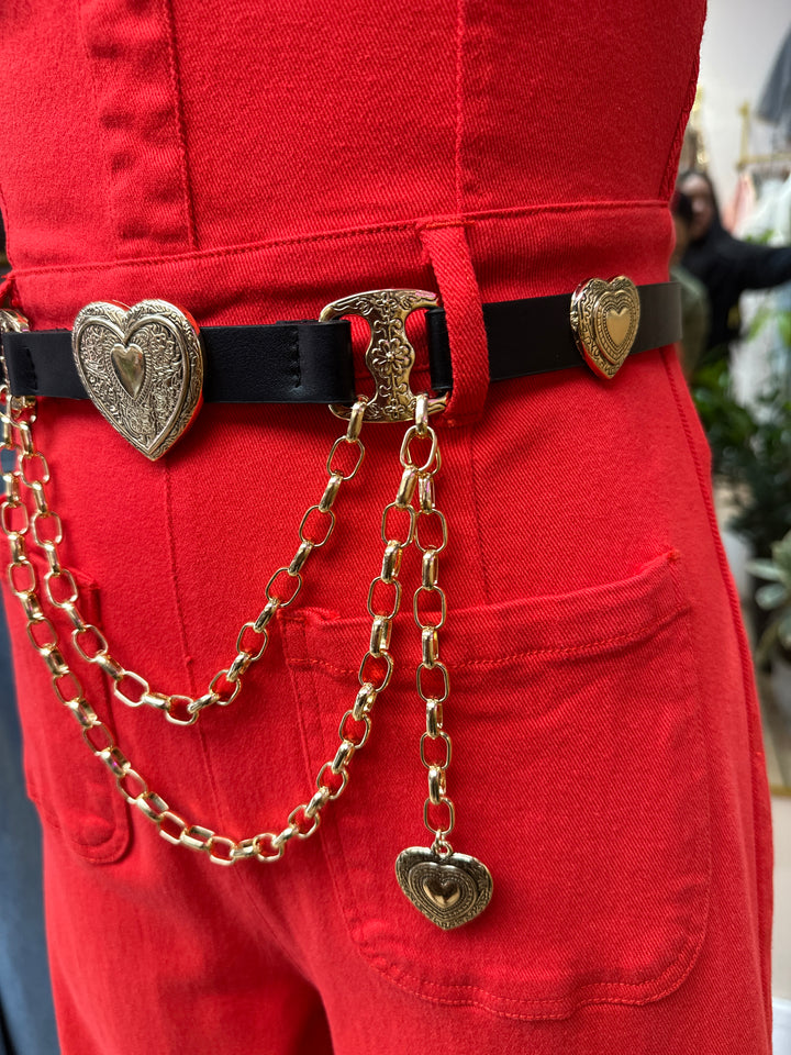 Gold and Black Heart Chain Belt