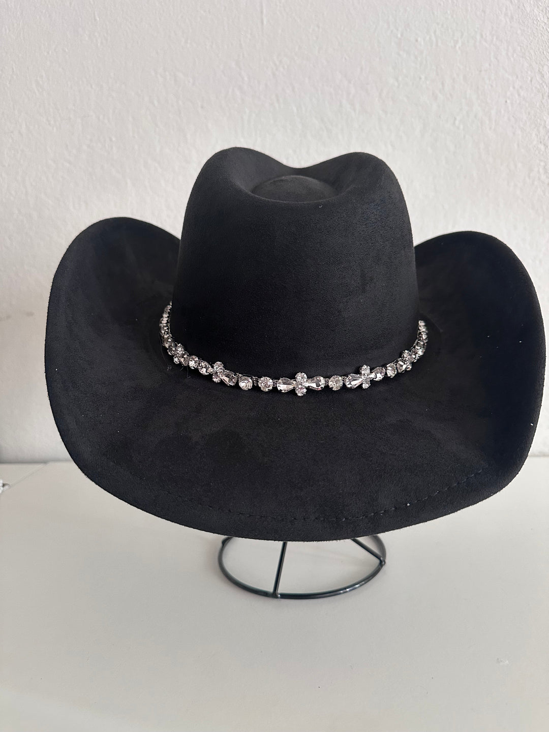 Black Cowboy Hat with Rhinestone Trim