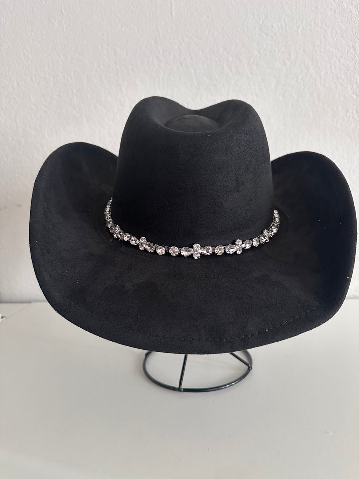 Black Cowboy Hat with Rhinestone Trim