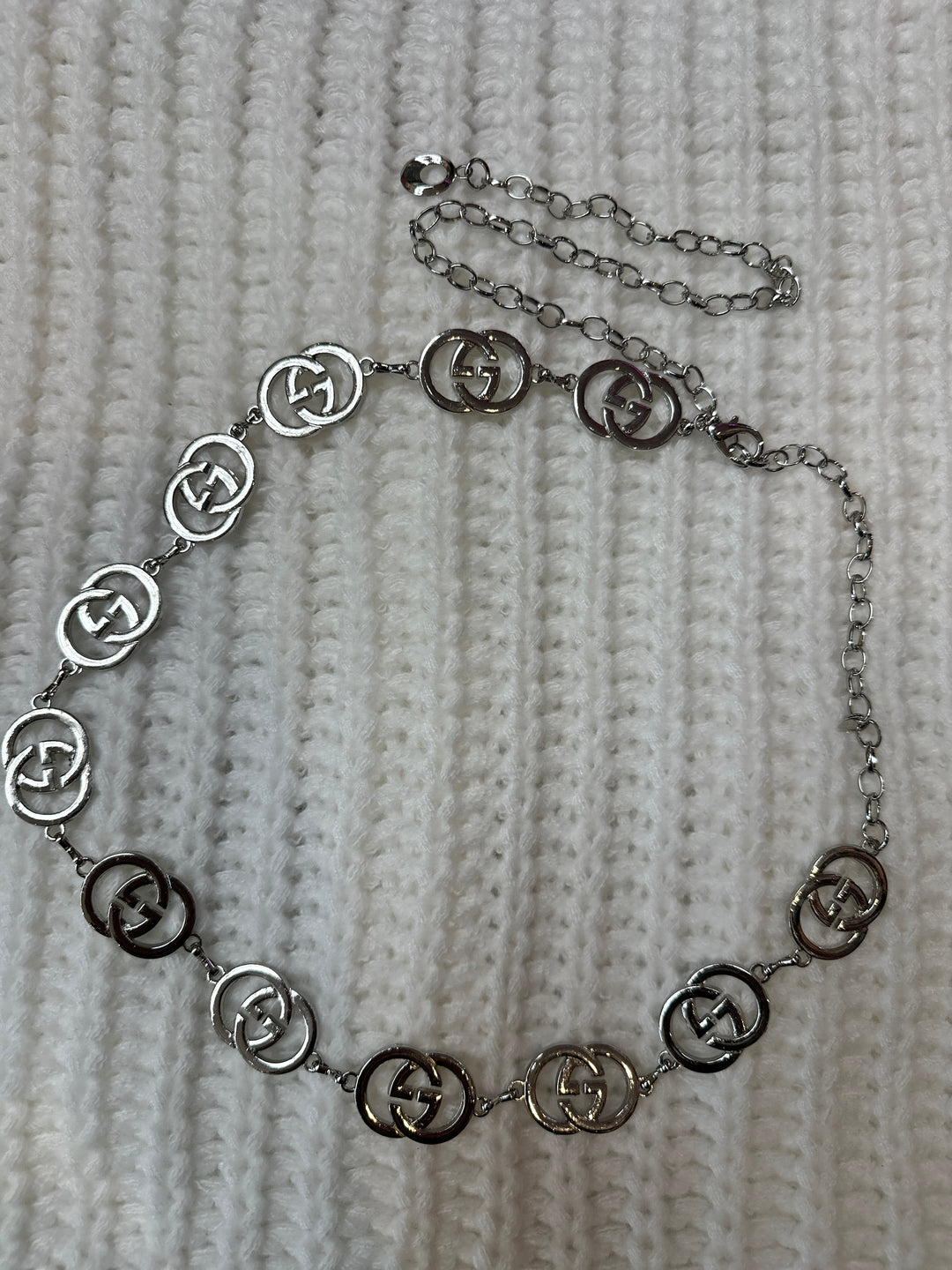 Silver Tone Interlocking Chain Belt