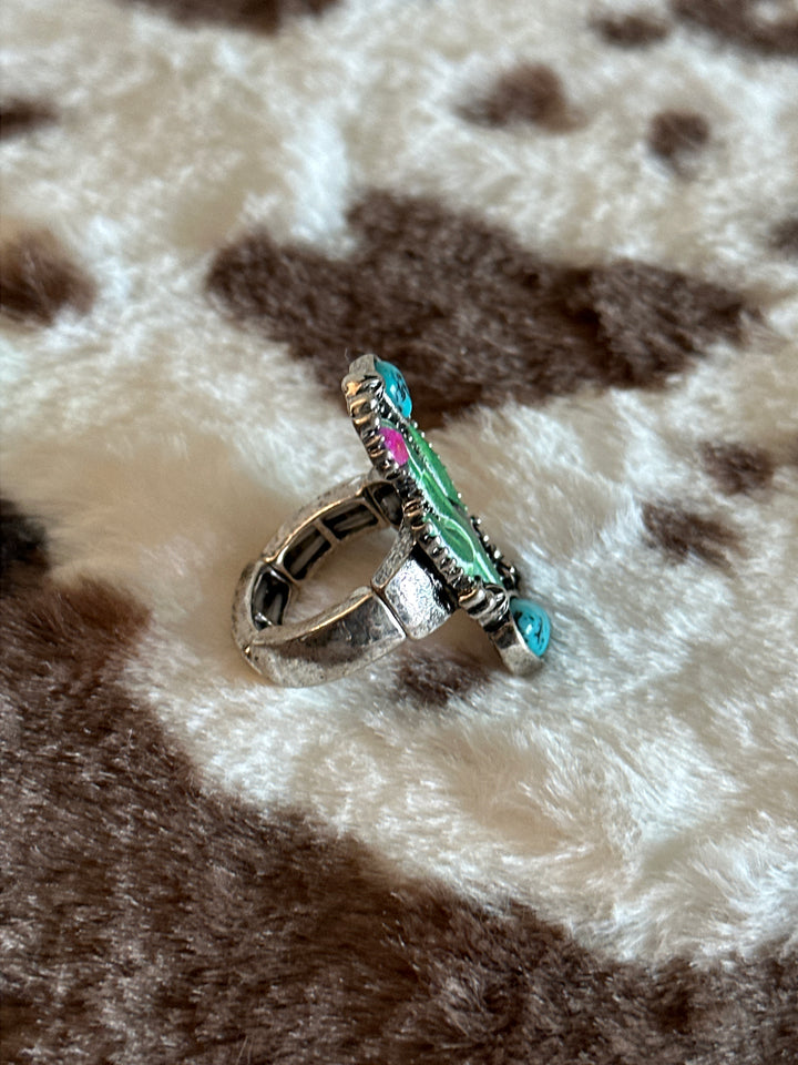 Western Turquoise Cactus Ring
