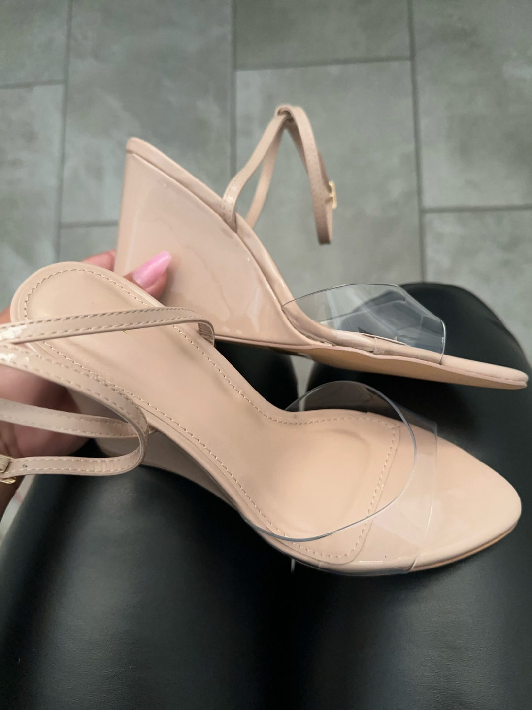 Nude Clear Strap Wedge Heels- Ivy