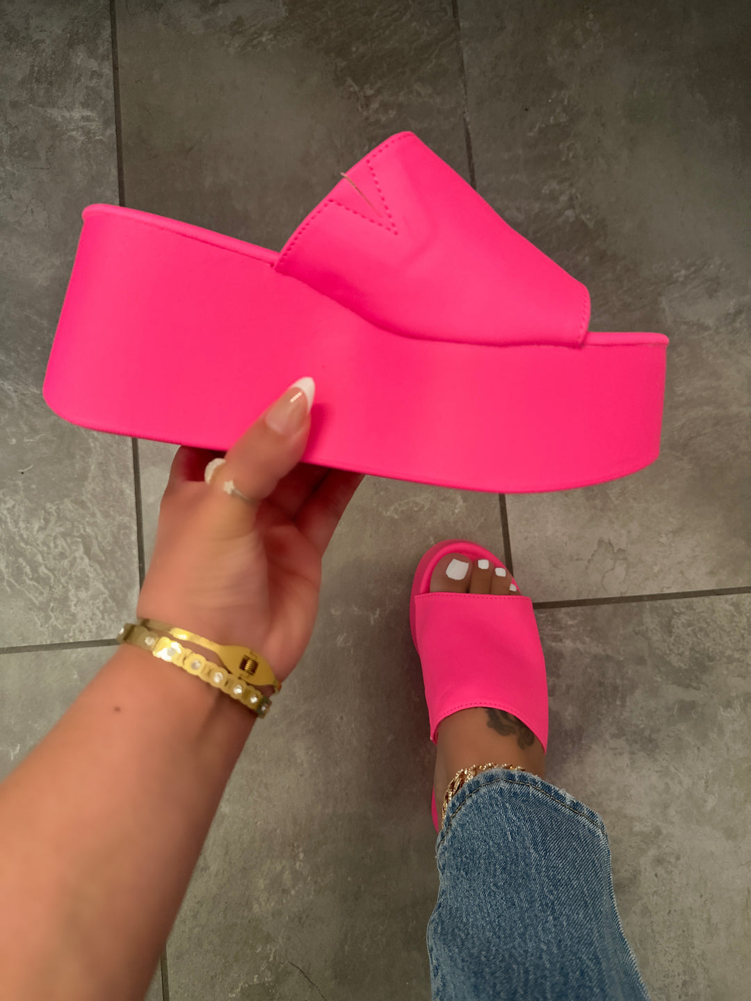 Hot Pink Platform Mule Sandals- Nelly