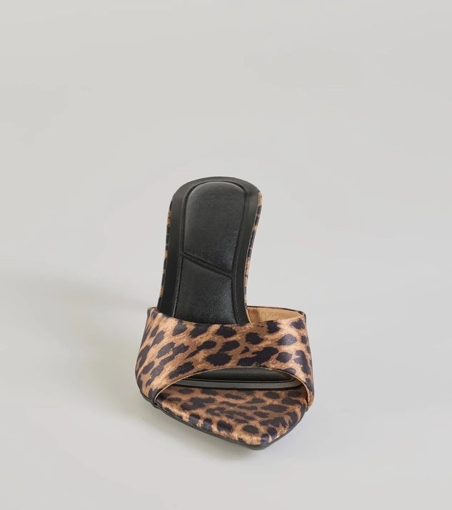 Mia Leopard Print Open Pointed Toe Kitten Mule Heel