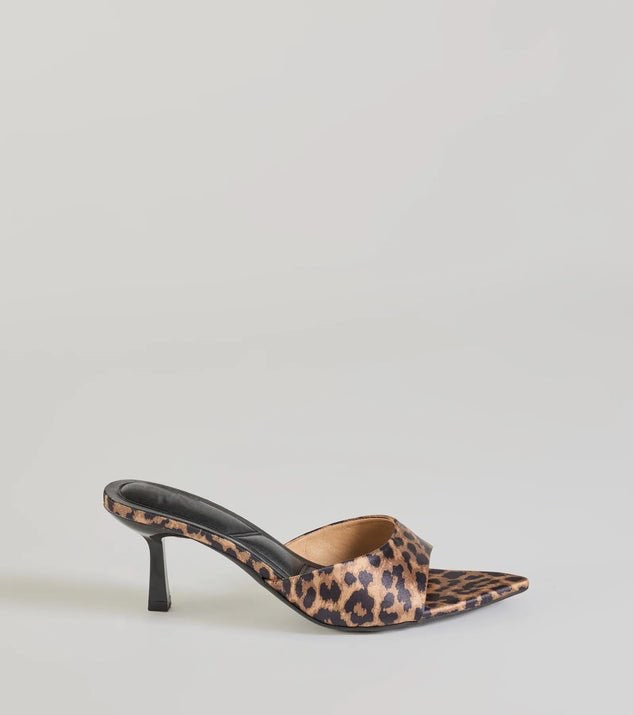 Mia Leopard Print Open Pointed Toe Kitten Mule Heel