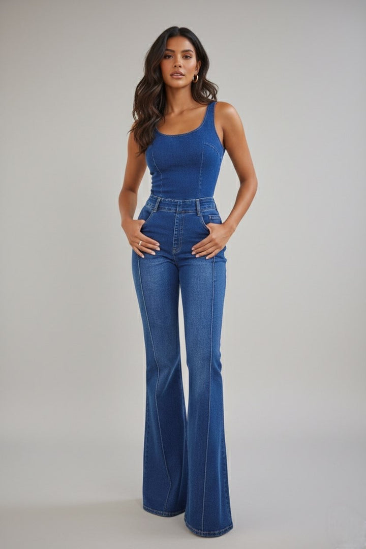 Sleeveless Wide Leg Denim Jumpsuit