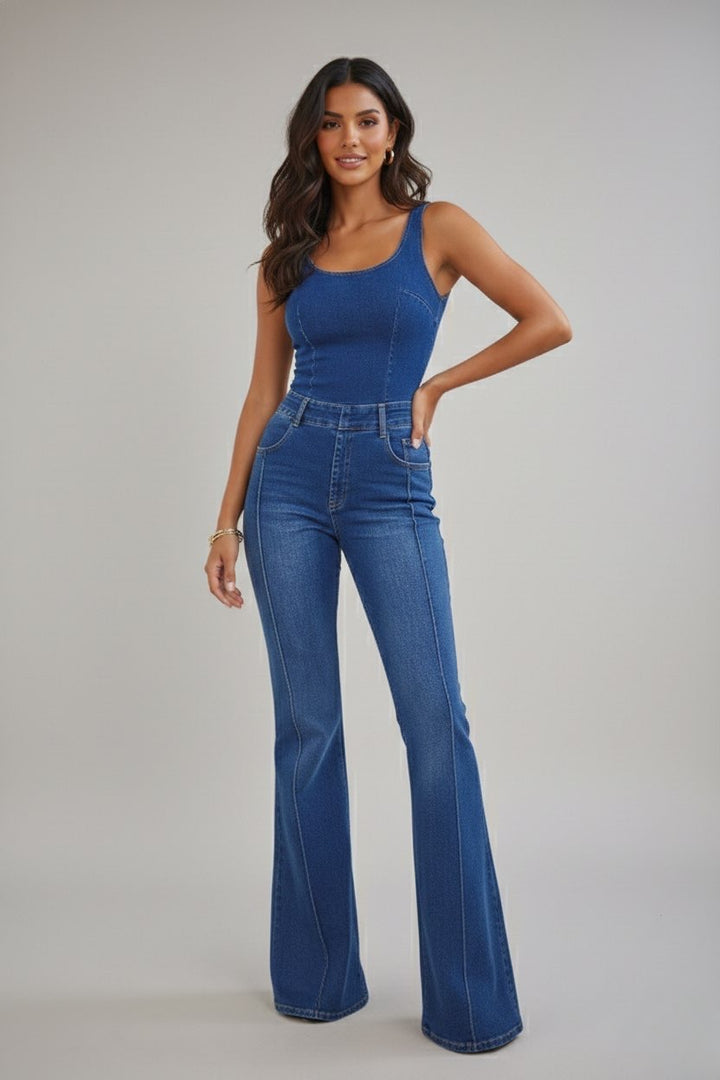 Sleeveless Wide Leg Denim Jumpsuit