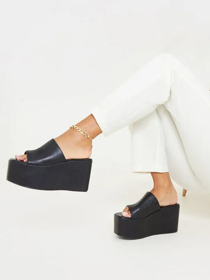 Black Platform Mule Sandals- Nelly