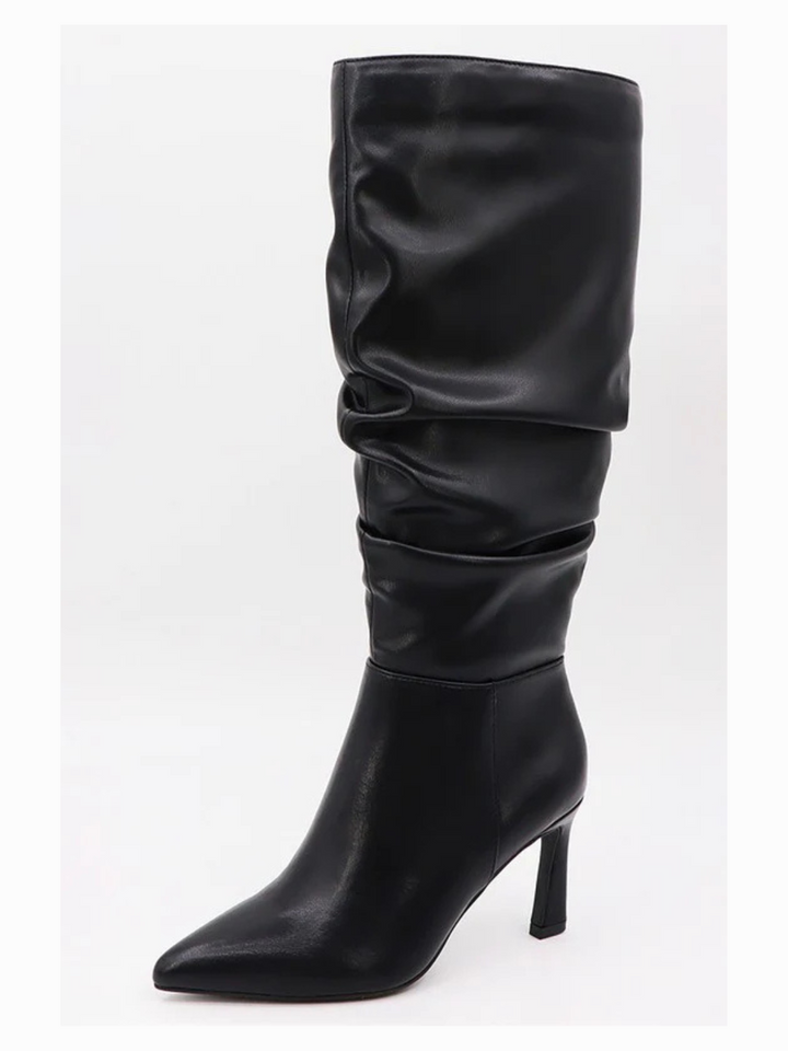 Christi Black Faux Leather Stiletto Knee High Boots