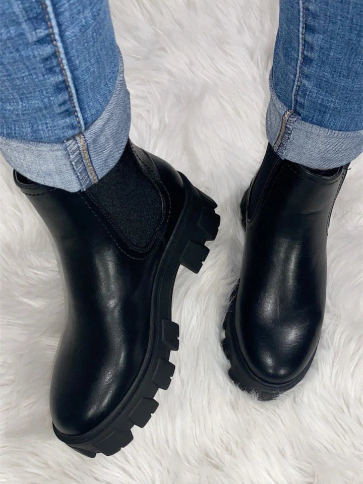 Black Chunky Chelsea Boots | Platform Lug Sole Ankle Boots-Tori