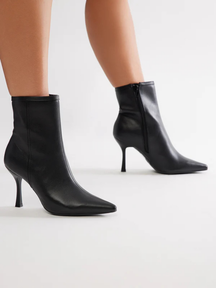 Ruby Black Faux Leather Pointed Toe Booties