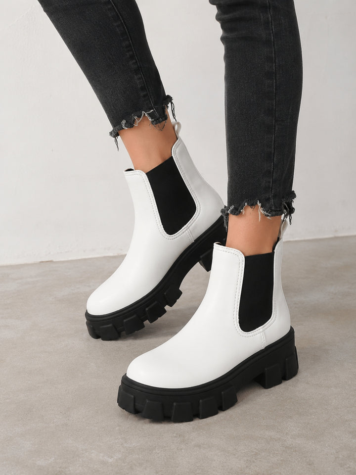 White & Black Chunky Chelsea Boots | Platform Lug Sole Ankle Boots- Tori