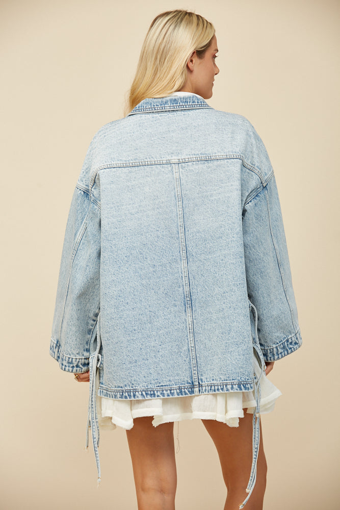 Boho Side Tie Oversized Denim Jacket