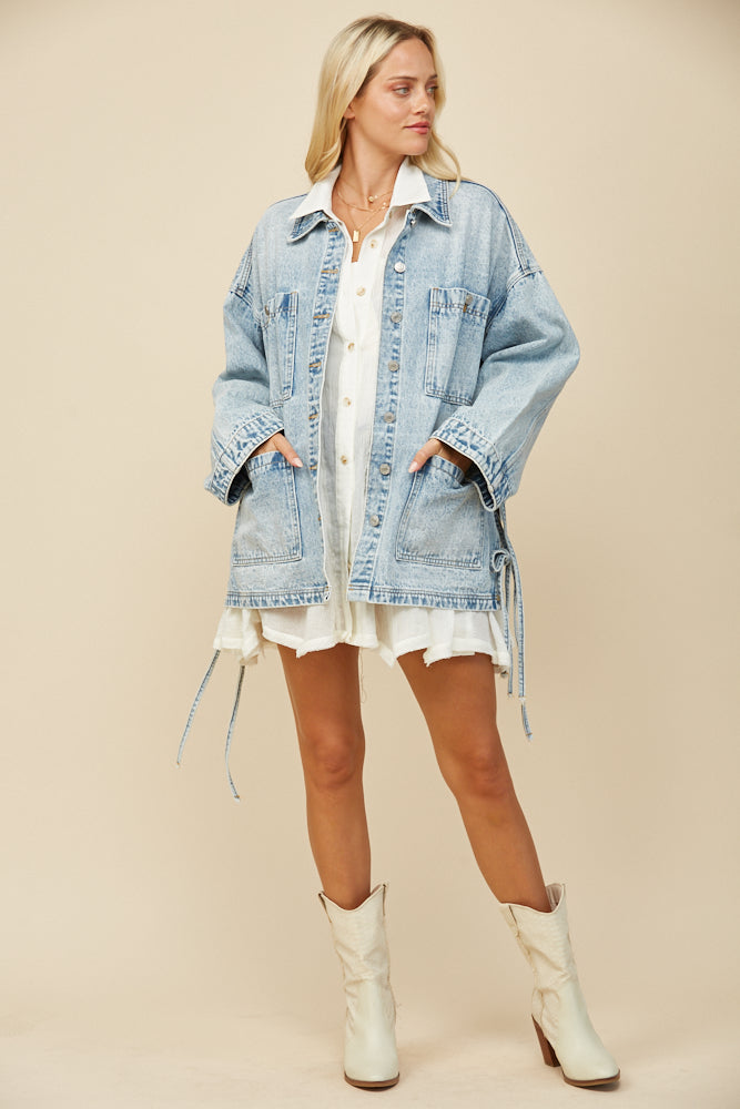 Boho Side Tie Oversized Denim Jacket
