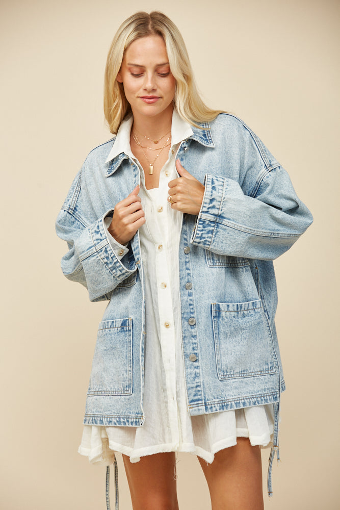 Boho Side Tie Oversized Denim Jacket