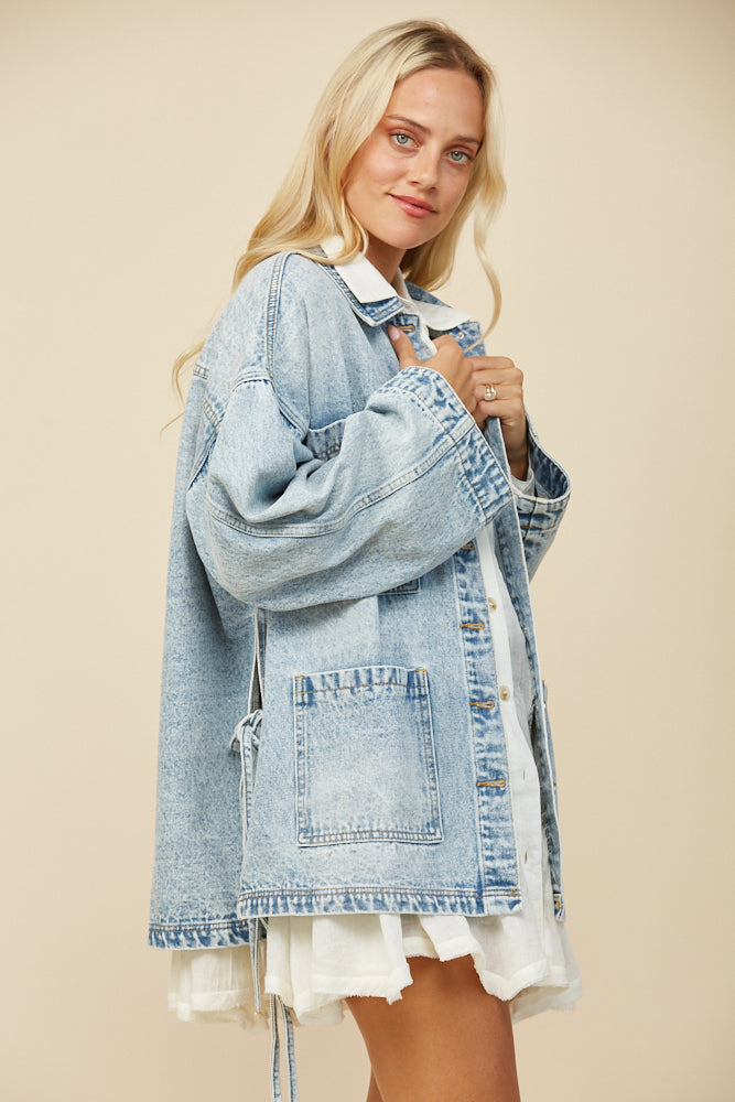Boho Side Tie Oversized Denim Jacket