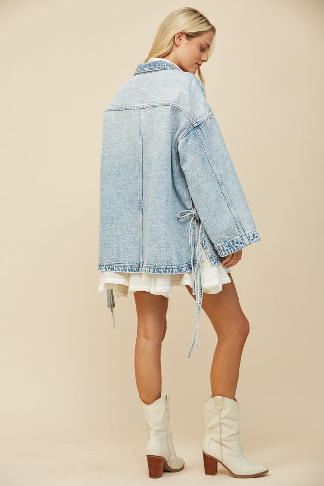 Boho Side Tie Oversized Denim Jacket