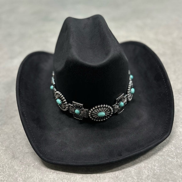 Women's Turquoise Cross and Concho Beam Banded Cowboy Hat