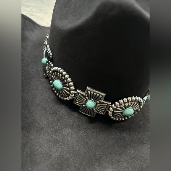 Women's Turquoise Cross and Concho Beam Banded Cowboy Hat