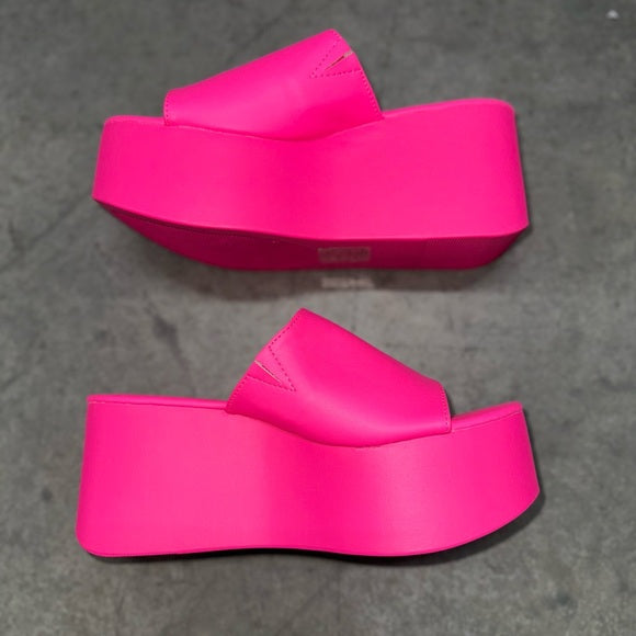 Hot Pink Platform Mule Sandals- Nelly