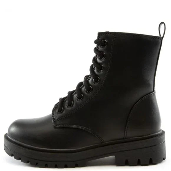 Women’s Lace Up Black Combat Boot with Side Zipper – Signature Step