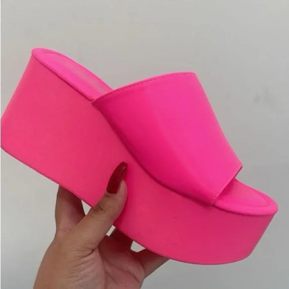 Hot Pink Platform Mule Sandals- Nelly