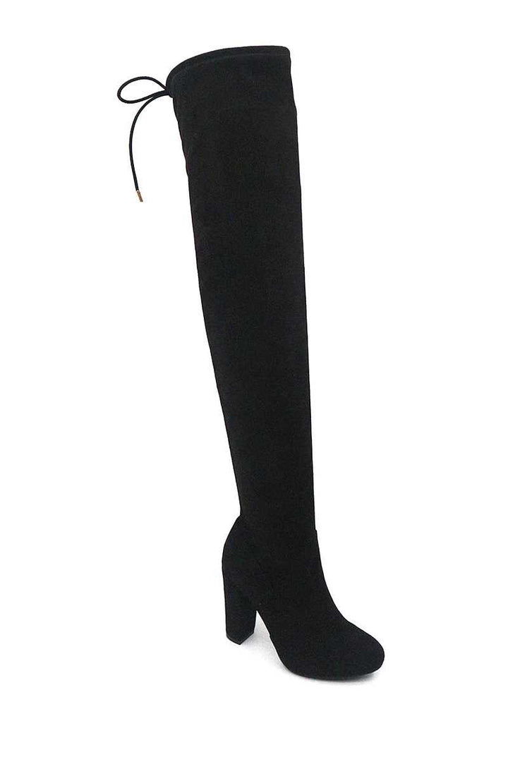 Black Faux Suede Over-the-Knee Boots - Ava