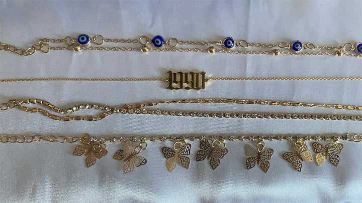 Old English Birth Year Anklet- Gold